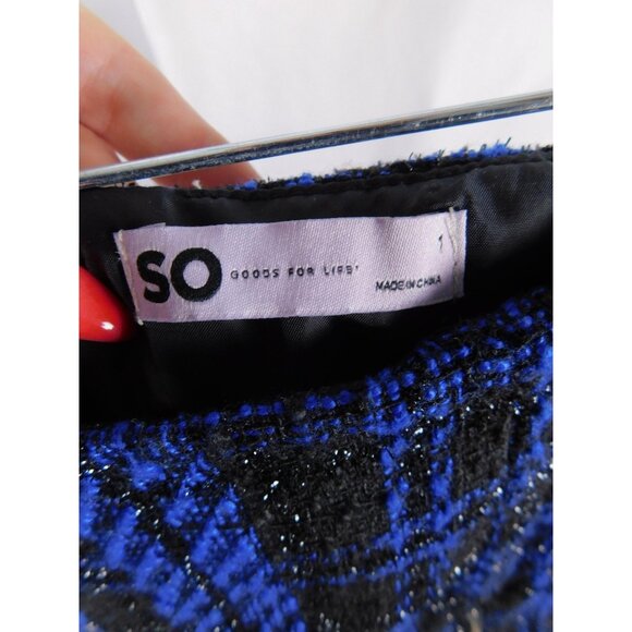 SO Goods For Life Skirt Womens 1 Blue Black Plaid Tweed Mini Zip Detail Juniors - Picture 8 of 10